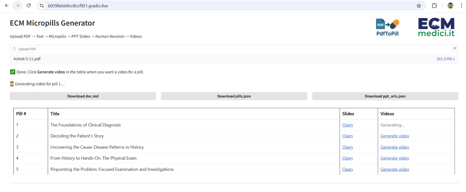 Schermata applicazione PDFtoPILL